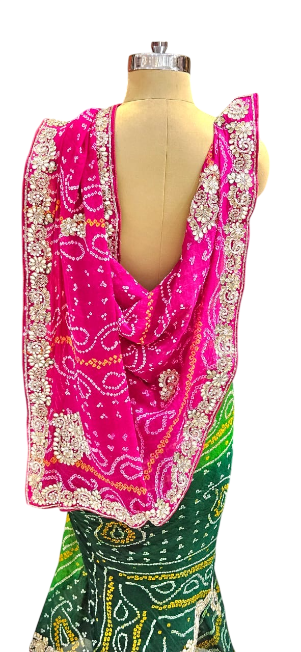 The Gilded Turquoise Bandhani/Bandhej Saree