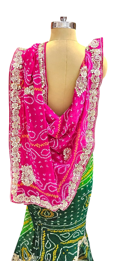 The Gilded Turquoise Bandhani/Bandhej Saree