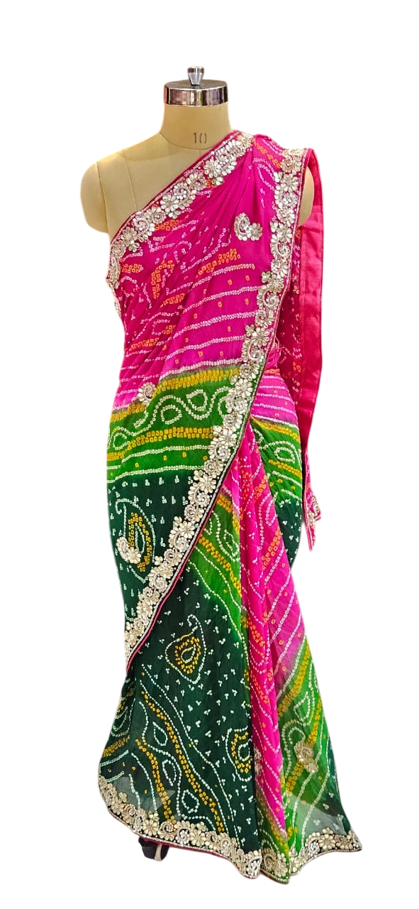 The Gilded Turquoise Bandhani/Bandhej Saree