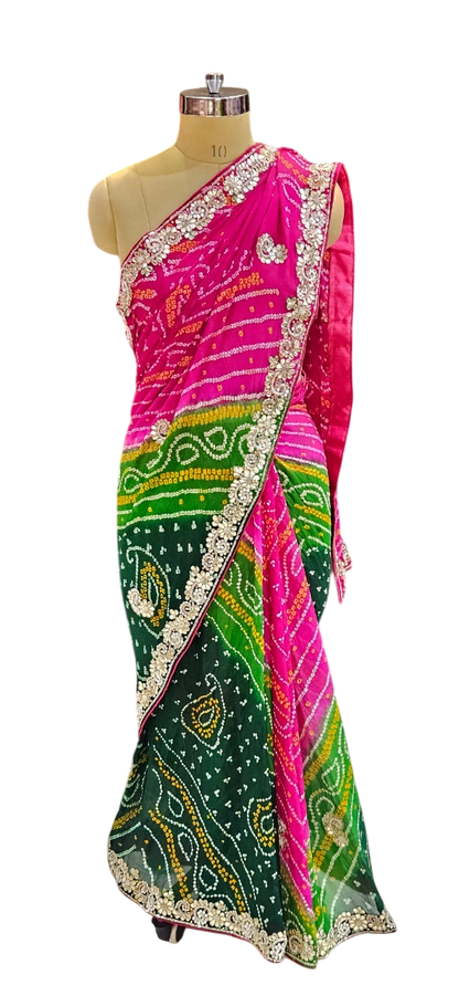 The Gilded Turquoise Bandhani/Bandhej Saree