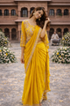 The Mustard Paisley Fusion Saree With Designer Stitch Blouse