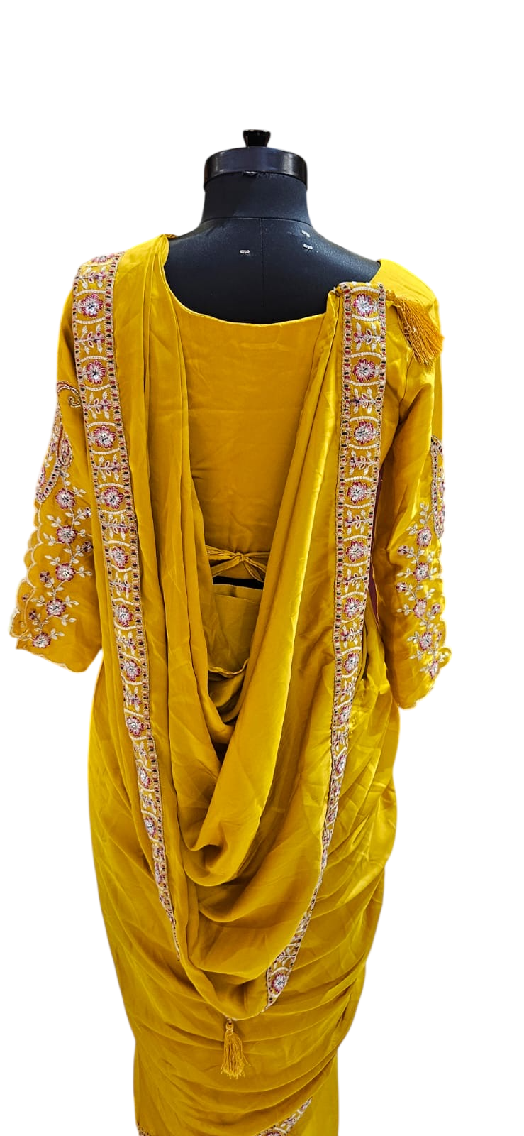 The Mustard Paisley Fusion Saree With Designer Stitch Blouse