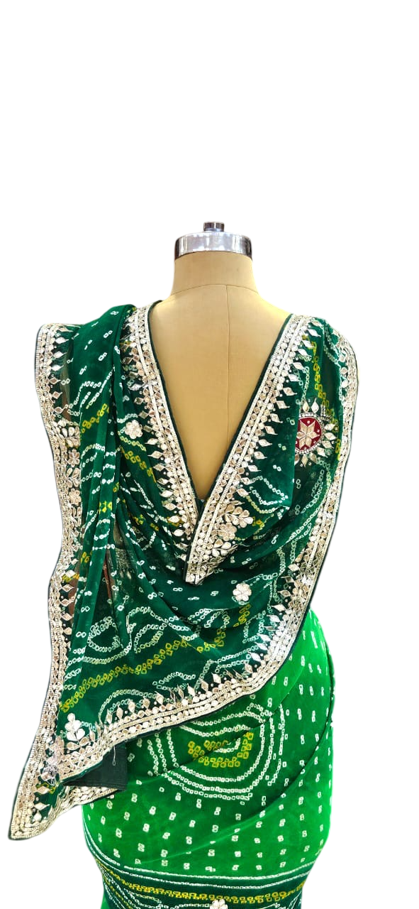 The Verdant Muse Bandhani/Bandhej Saree