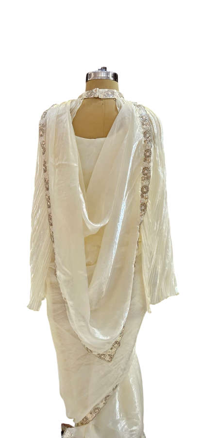 The Sun-Kissed Ochre Fusion Saree With Designer Stitch Blouse