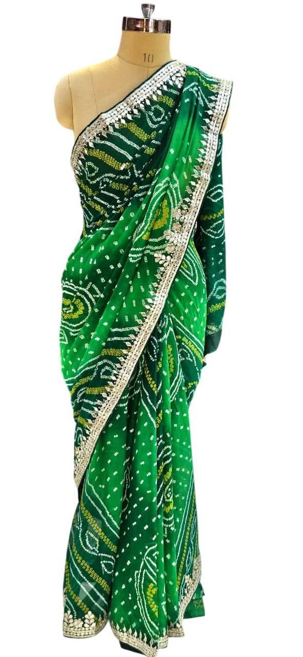 The Verdant Muse Bandhani/Bandhej Saree