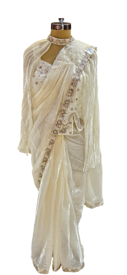 The Sun-Kissed Ochre Fusion Saree With Designer Stitch Blouse