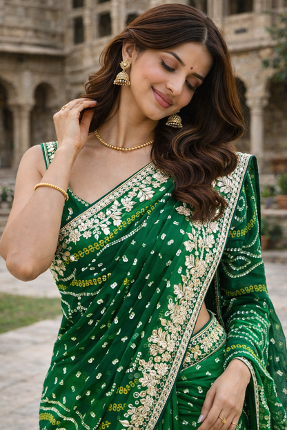 The Verdant Muse Bandhani/Bandhej Saree