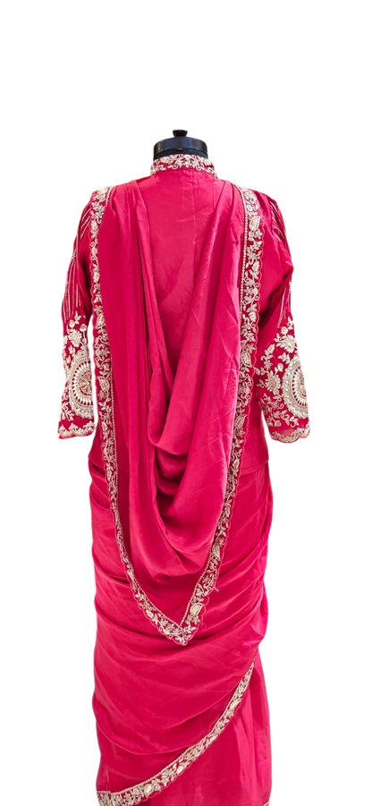 The Crimson Royale Silk Saree With Designer Stitch Blouse