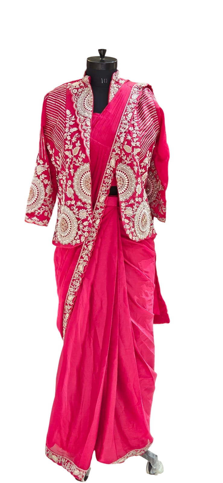 The Crimson Royale Silk Saree With Designer Stitch Blouse