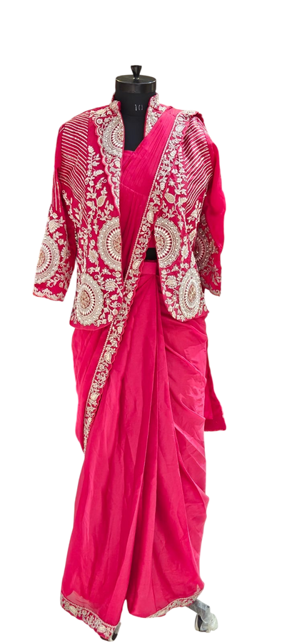 The Crimson Royale Silk Saree With Designer Stitch Blouse