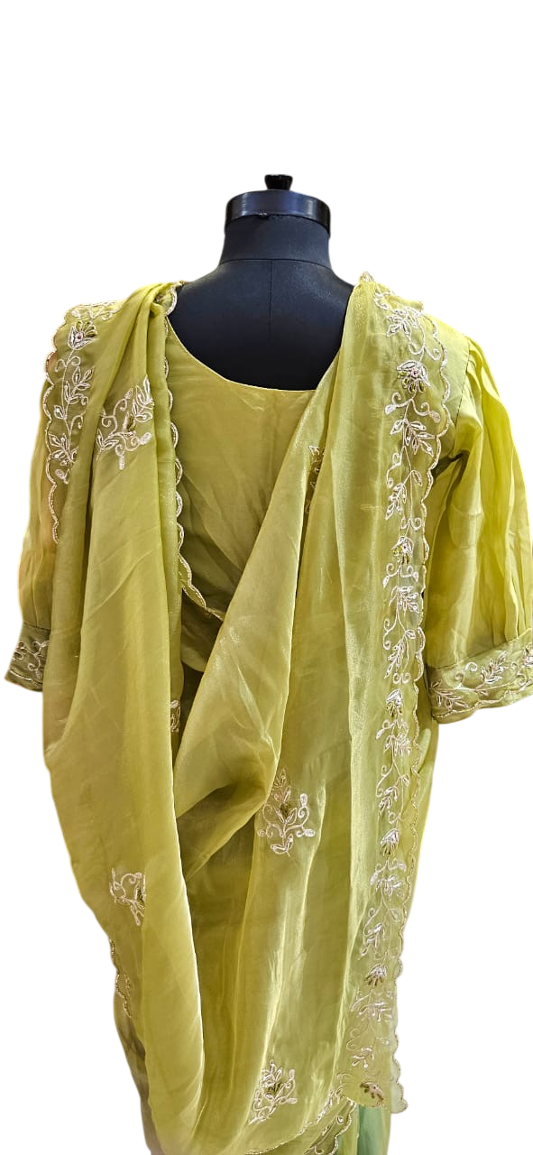 The Olive Vine  Saree With Designer Stitch Blouse