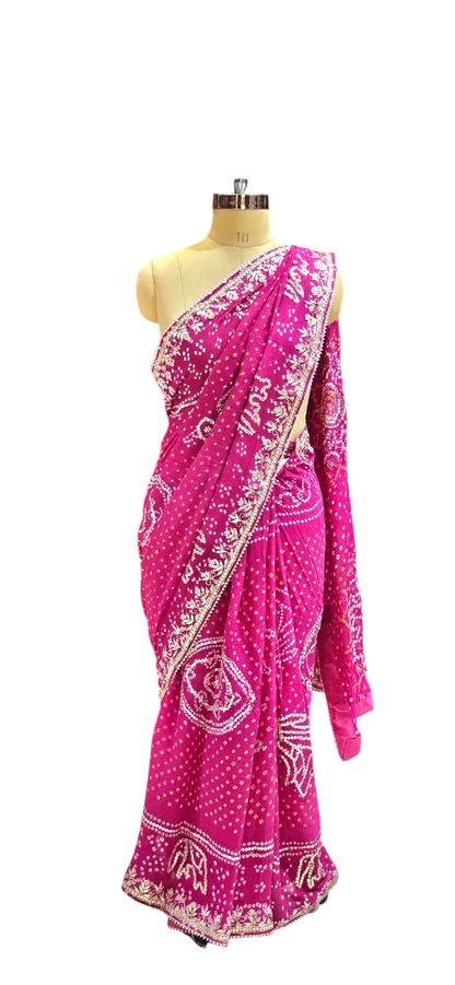 The Fuchsia Gota Bandhej/Bandhani Saree