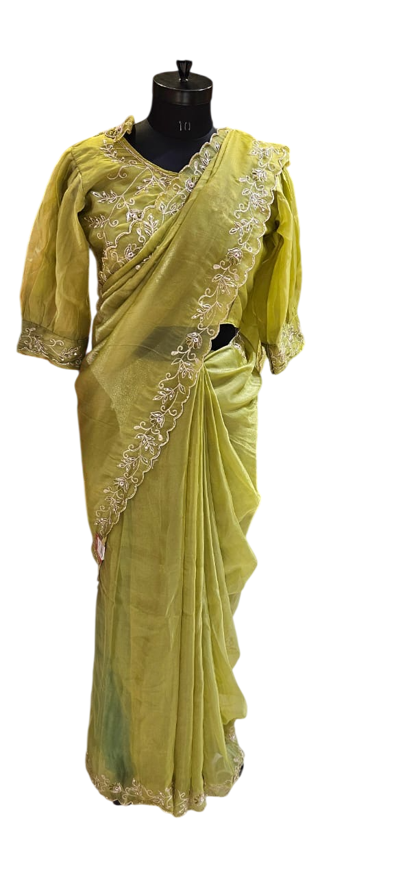 The Olive Vine  Saree With Designer Stitch Blouse