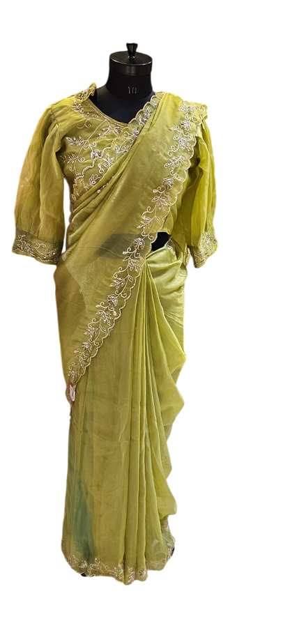 The Olive Vine  Saree With Designer Stitch Blouse