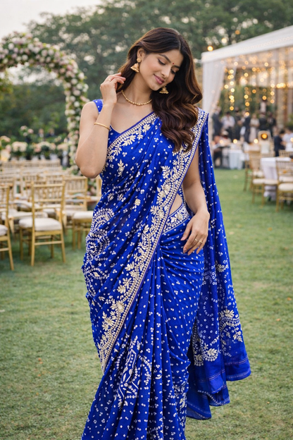The Indigo Bloom Bandhej/Bandhani Saree