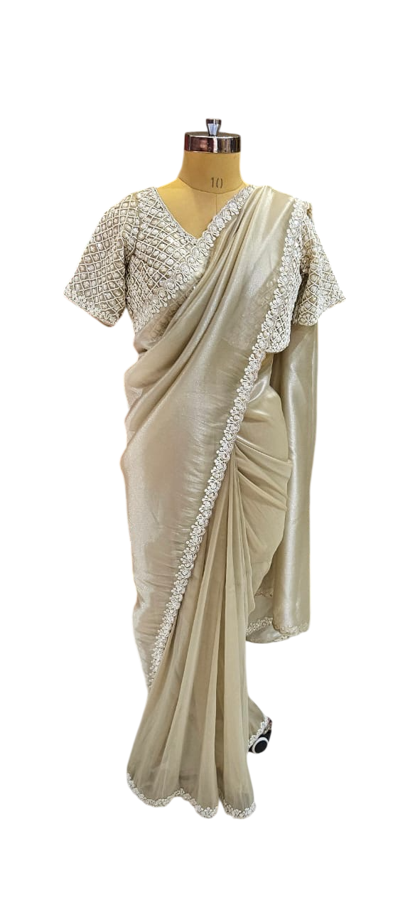 The Moonlight Glaze Saree With Designer Stitch Blouse