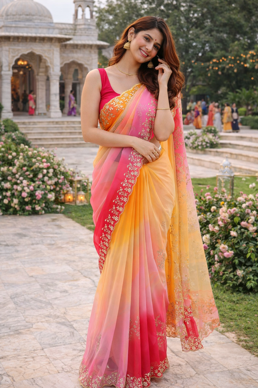 The Sorbet Ombré Pure Chiffon Saree