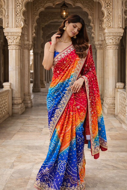 The Multichrome Bandhej/Bandhani Fusion Saree