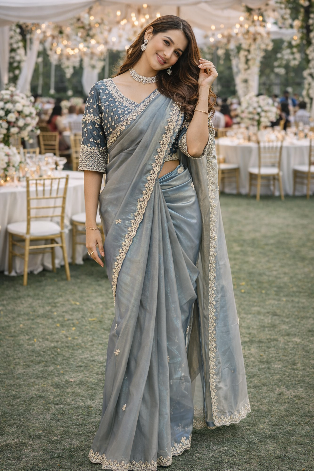 The Gilded Sand Saree With Designer Stitch Blouse