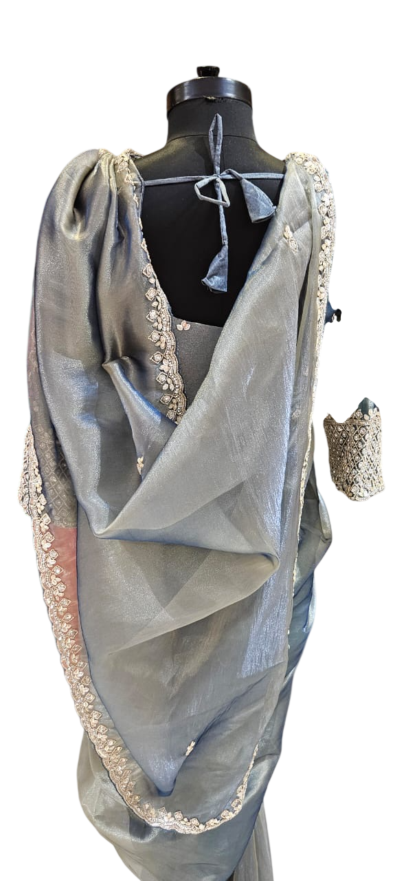 The Gilded Sand Saree With Designer Stitch Blouse