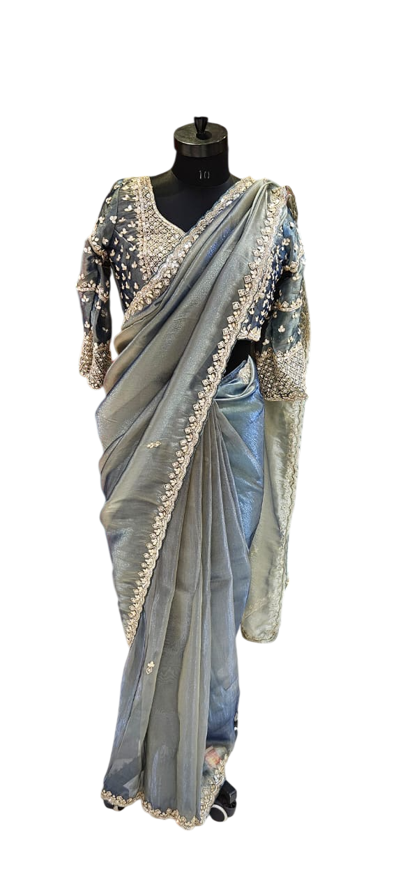 The Gilded Sand Saree With Designer Stitch Blouse