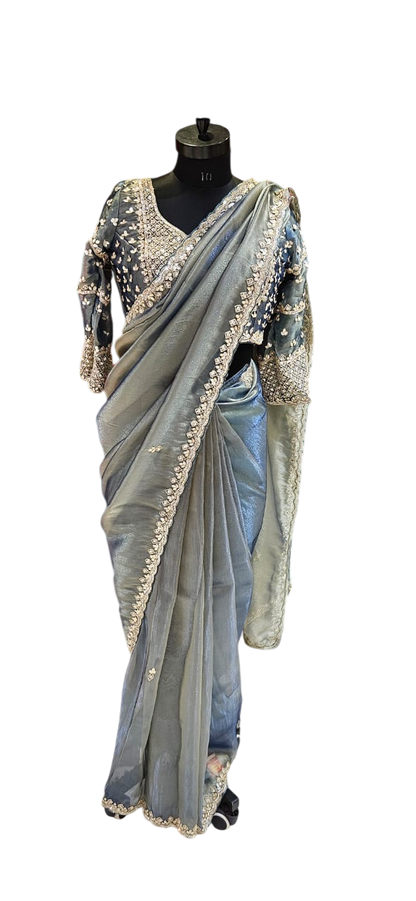 The Gilded Sand Saree With Designer Stitch Blouse