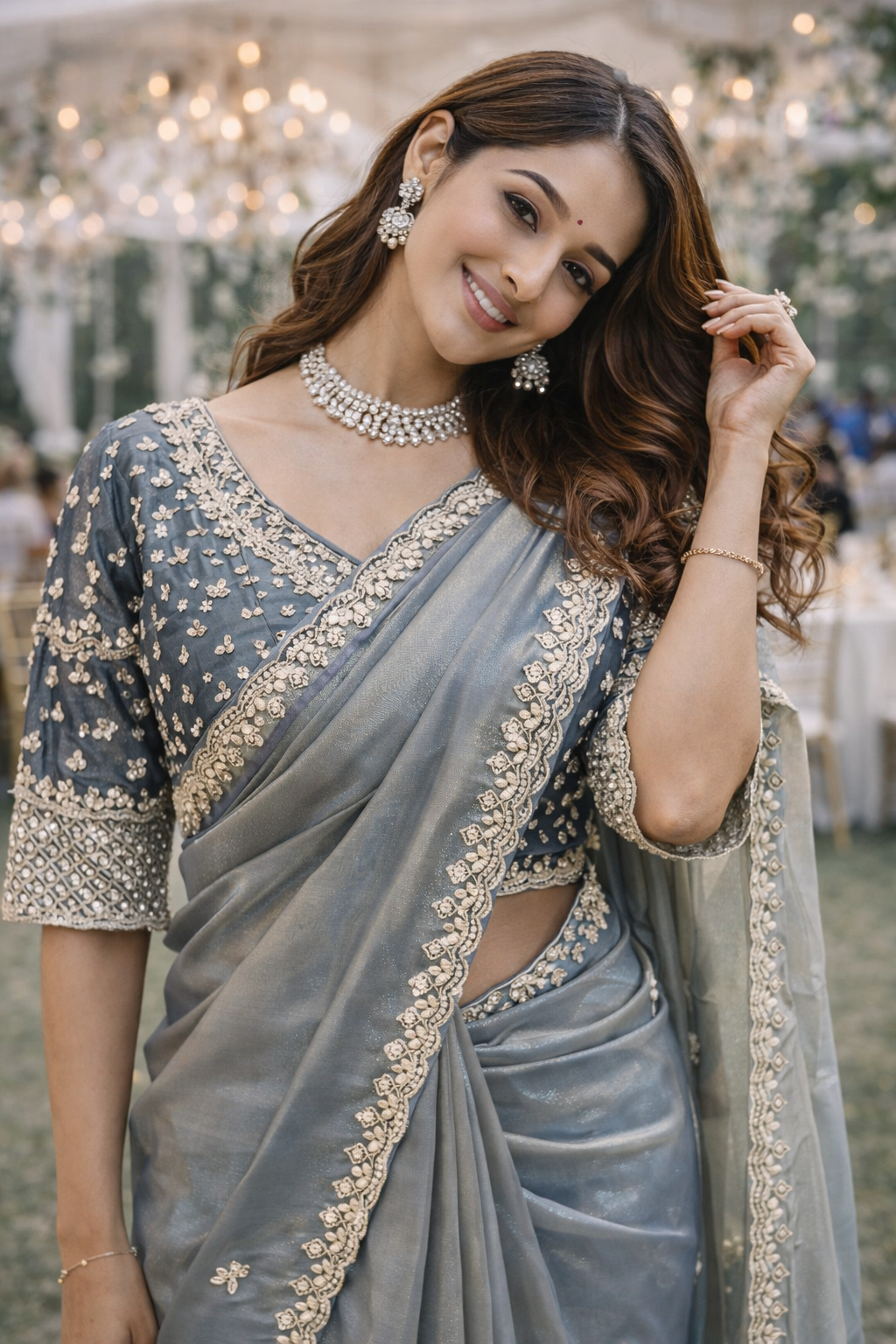 The Gilded Sand Saree With Designer Stitch Blouse