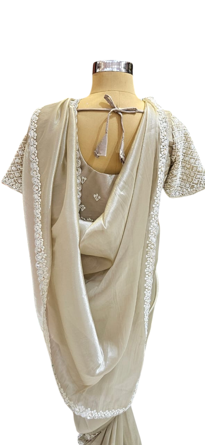 The Champagne Glitz Saree With Designer Stitch Blouse