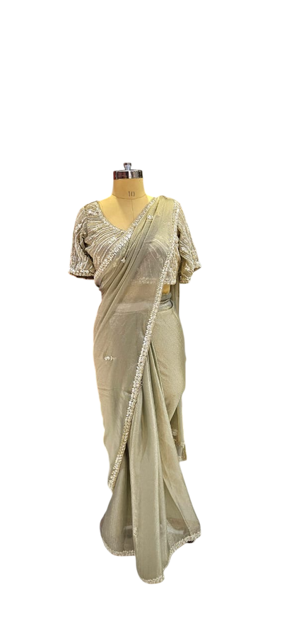 The Champagne Glitz Saree With Designer Stitch Blouse