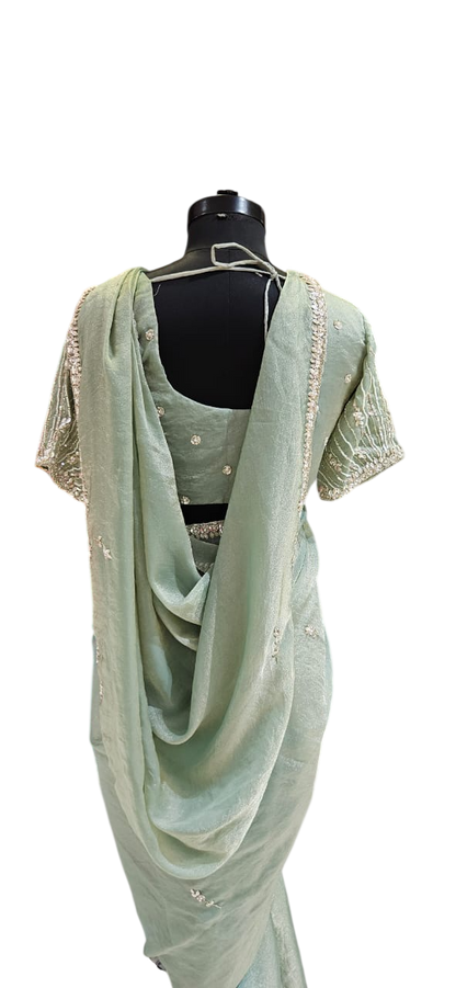 The Sage Shimmer Saree With Designer Stitch Blouse