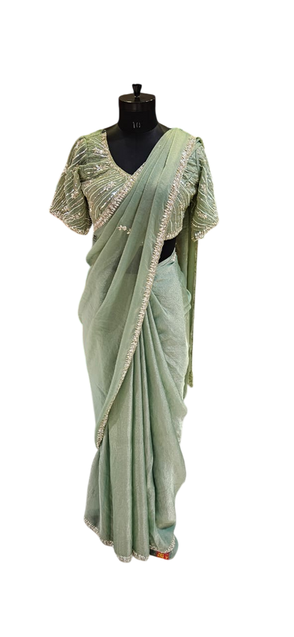 The Sage Shimmer Saree With Designer Stitch Blouse