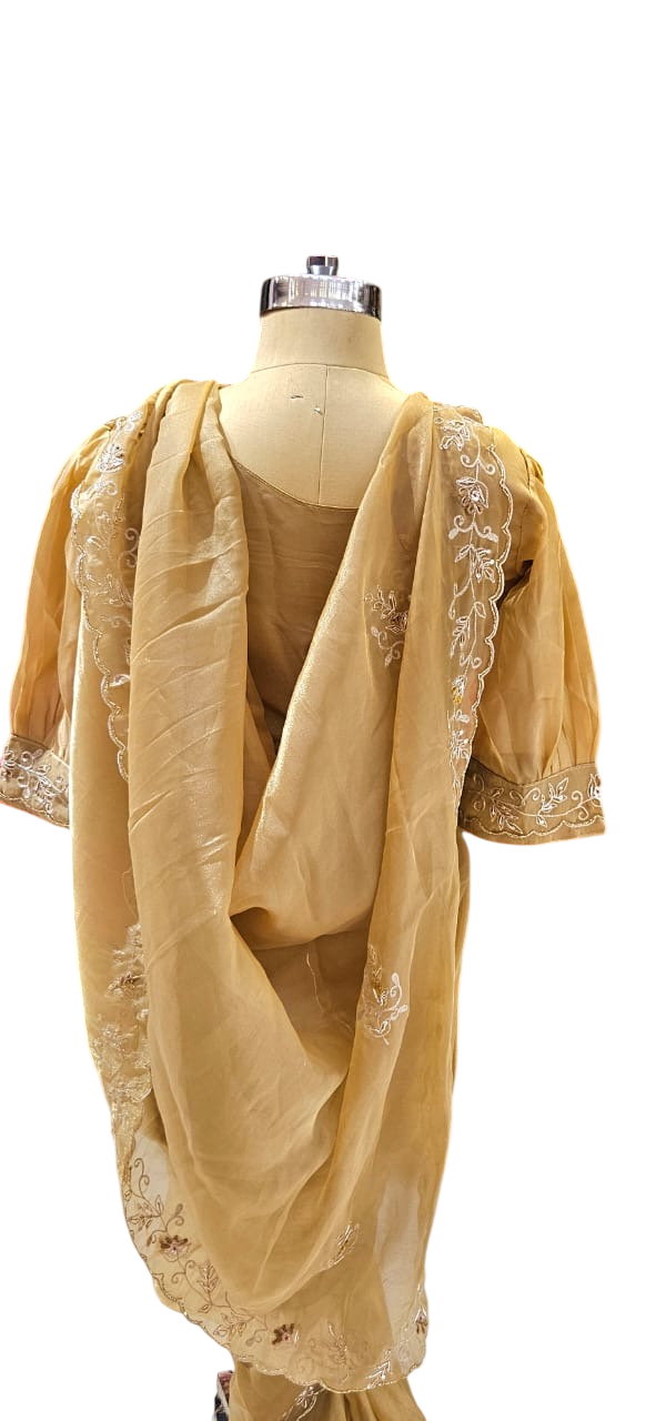 The Golden Gilded Saree With Designer Stitch Blouse