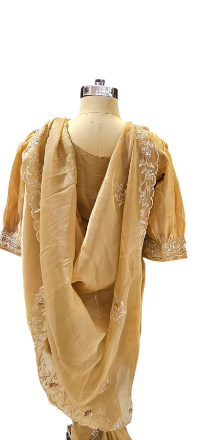 The Golden Gilded Saree With Designer Stitch Blouse