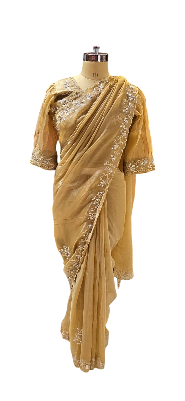 The Golden Gilded Saree With Designer Stitch Blouse
