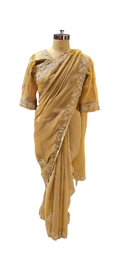 The Golden Gilded Saree With Designer Stitch Blouse