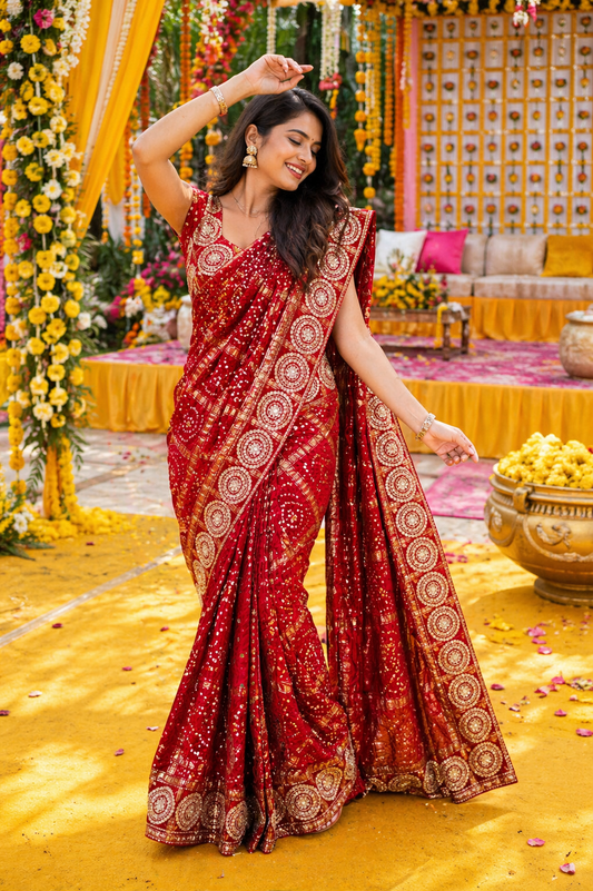 Elegant Red & Gold gajji silk saree with rich pallu