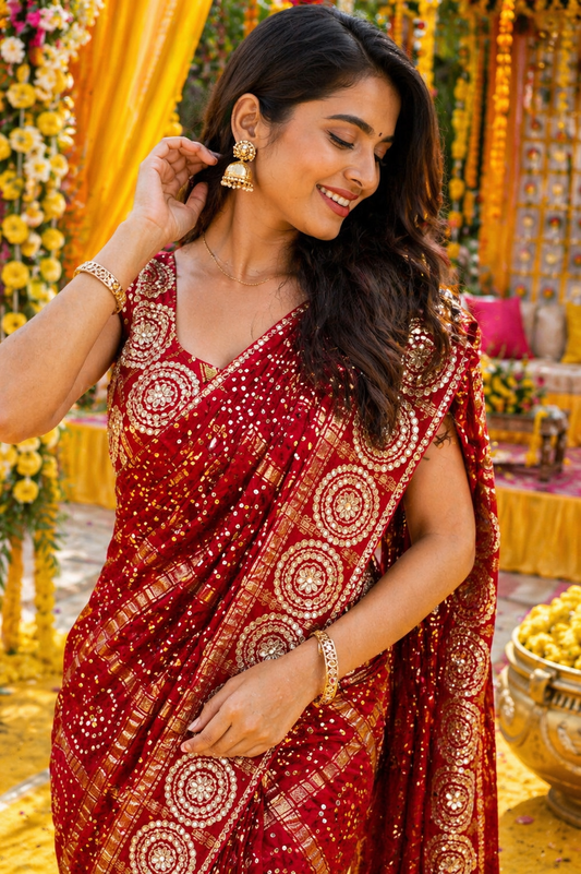 Elegant Red & Gold gajji silk saree with rich pallu