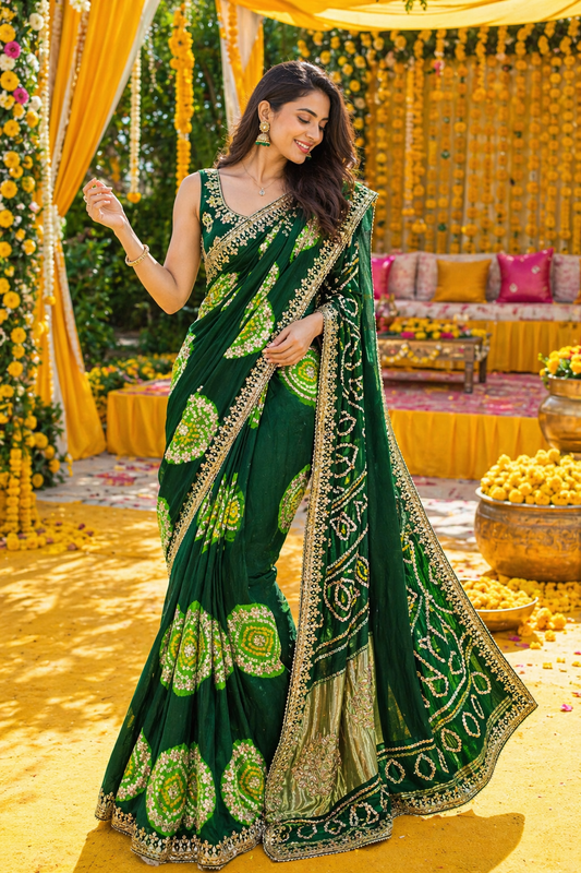 Emerald Green Ghatchola Zari Saree
