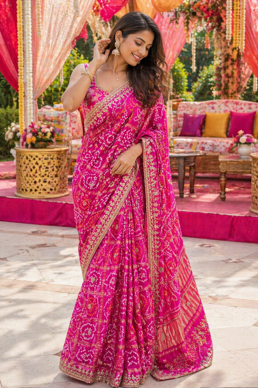 Rani Pink Heritage Ghatchola Saree