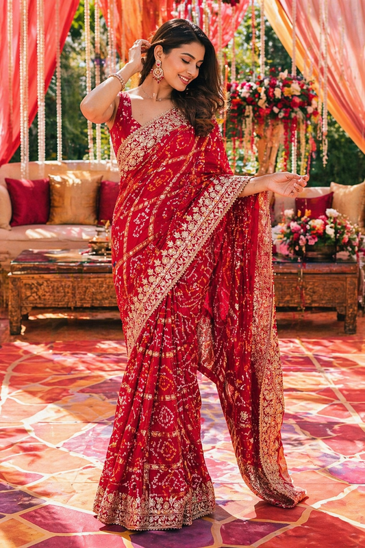 Classic Red Ghatchola Zari Saree