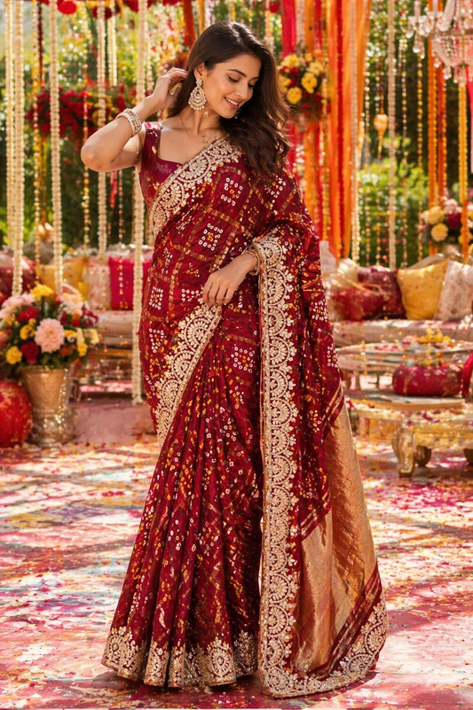 Maroon Ghatchola Zari Bridal Saree