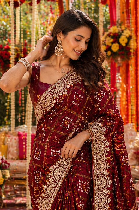 Maroon Ghatchola Zari Bridal Saree