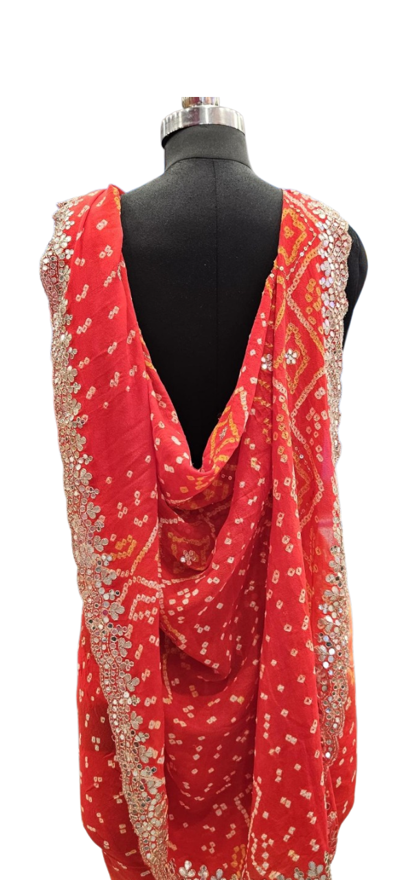 Sunset Red Bandhani  Mirrorwork Saree