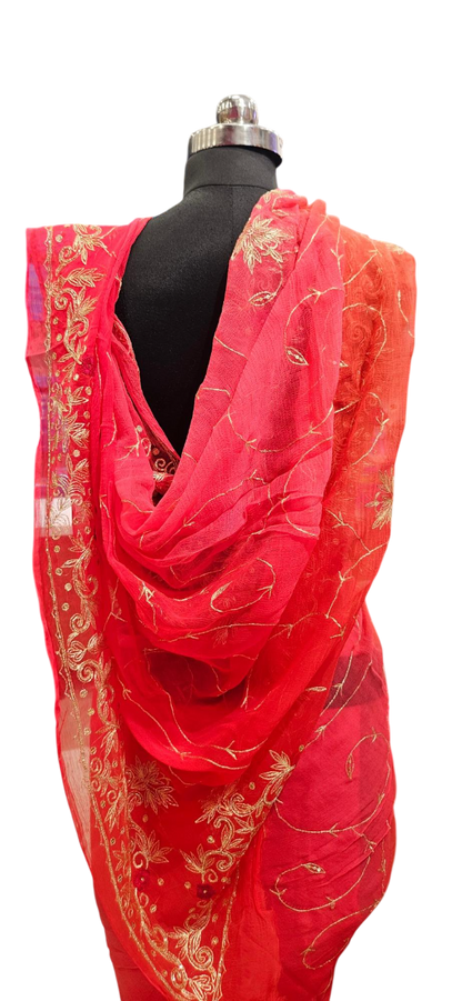 Radiant Coral Zari Grace Saree